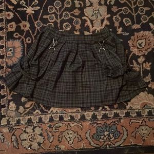 grey and black pleated skirt with suspenders, size medium